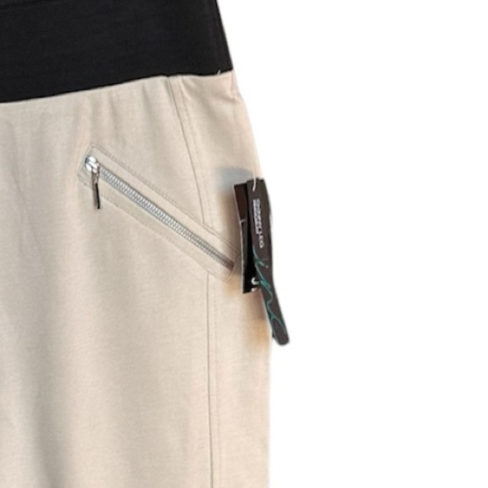 NWT INC Macys Beige Pull-On Leggings Black Waistband stretch office casual - Picture 6 of 6